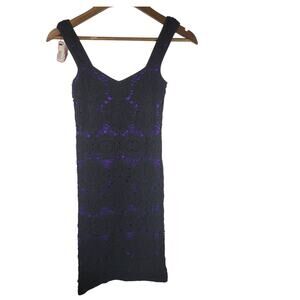 Intimately Free People Black Crochet Purple Date Night Vacation Dress M/L NWT